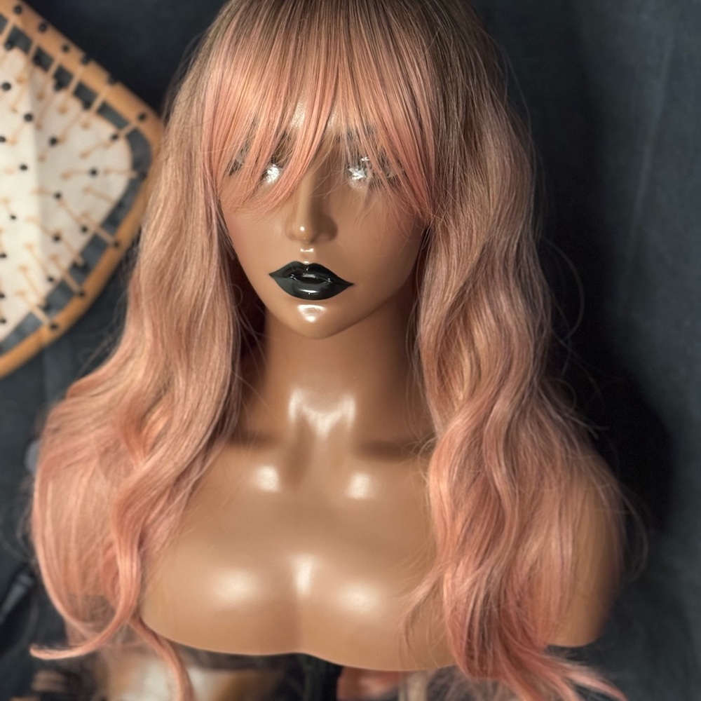 Elegant Pink Wavy Hair  synthetic wig (not a lace front)